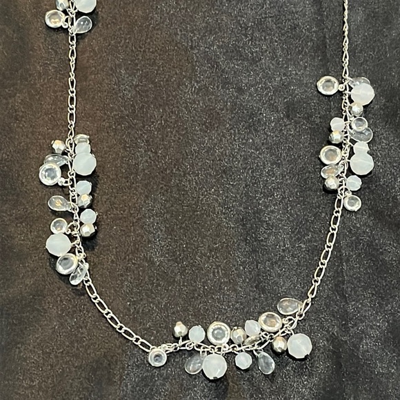 Gray Clear Silver Tone Chain Beaded Long Length Pull Over Necklace Neutral OS - Picture 5 of 12